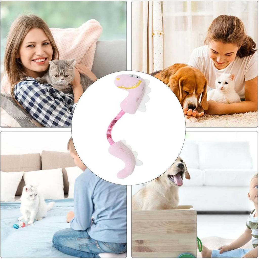 Bundle of four plush cat toys including chew, rope and catnip designs for indoor play