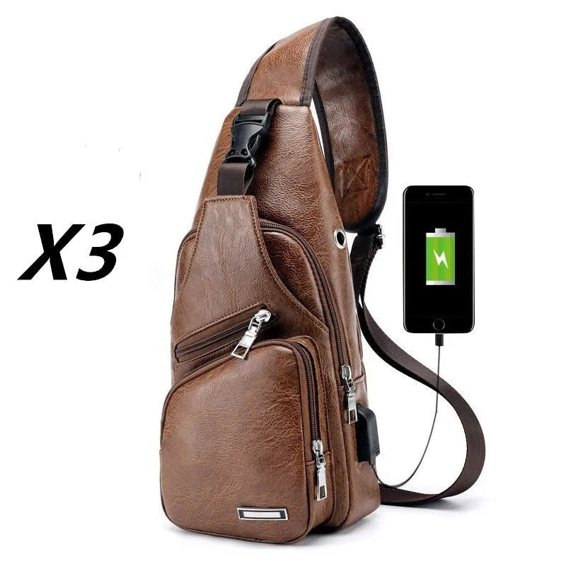 Waterproof one-shoulder messenger bag in black PU fabric, 17x35x6cm, with main and secondary pockets
