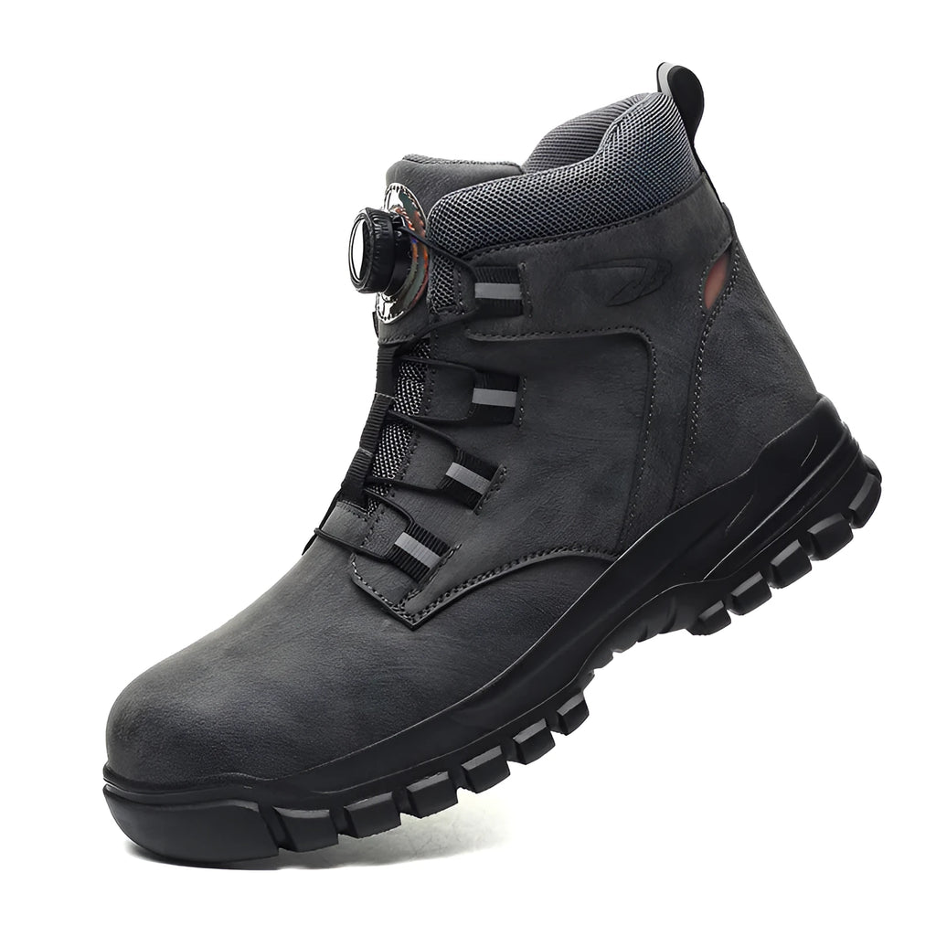 Leather safety work shoes with steel toe cap in black, yellow and grey colour options
