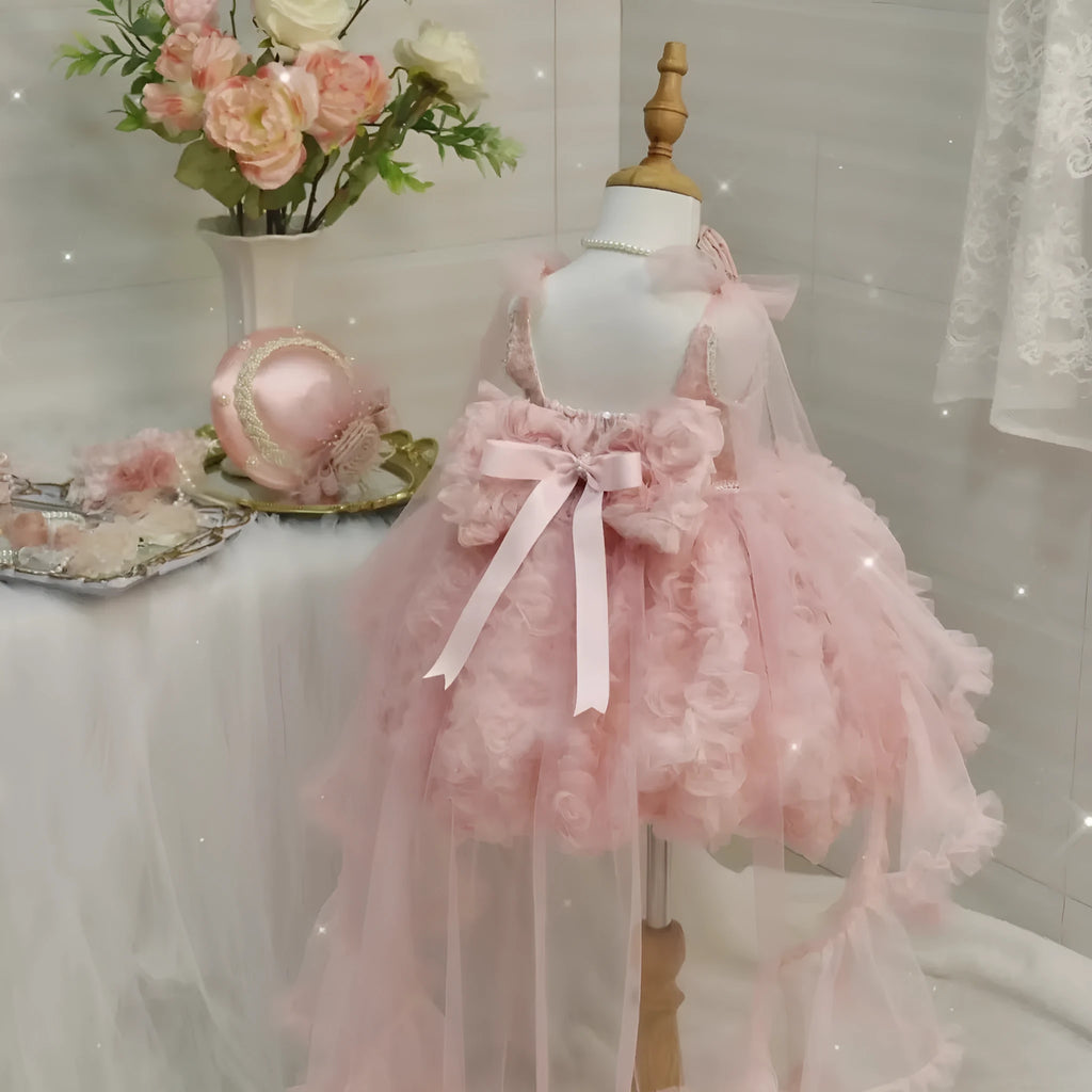 Rose princess dress made of polyester for girls, available in 90cm to 150cm height sizes