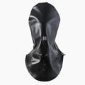 Black Pu leather BDSM mask with adjustable strap and openings for eyes and mouth.