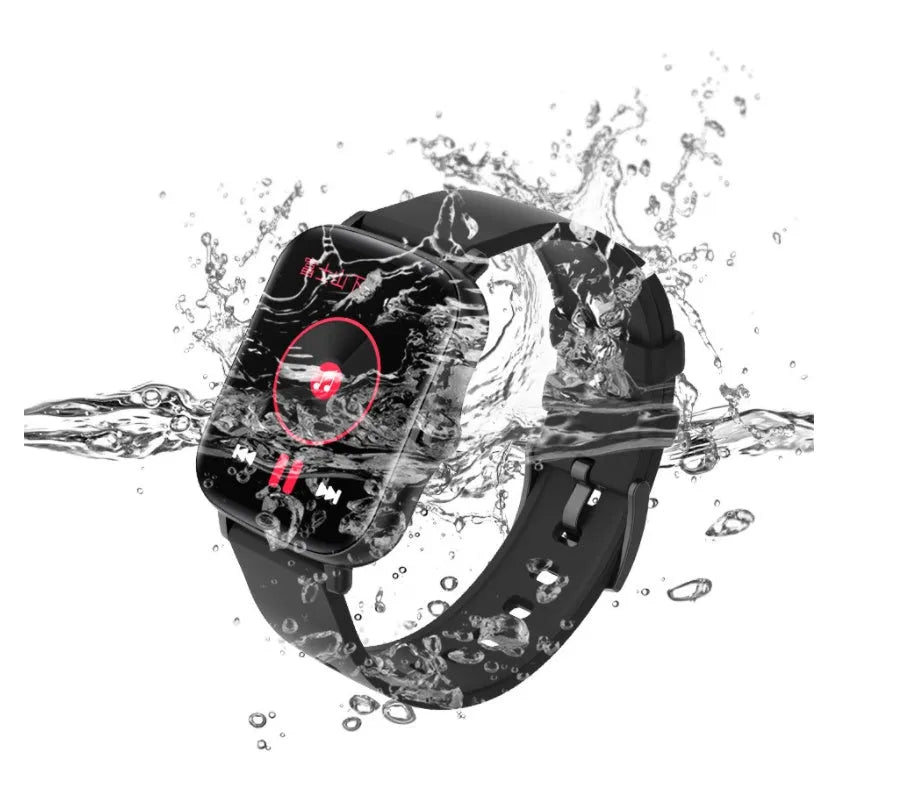 Blue smart watch with 1.7-inch touch screen on adjustable silicone strap