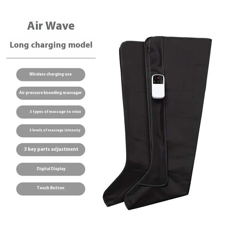 Black air wave leg massage boots fully wrapped calf and foot massager with touch control panel