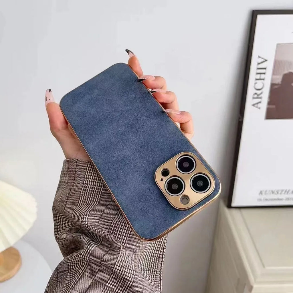 Leather texture iPhone case in grey showing TPU construction and solid colour finish