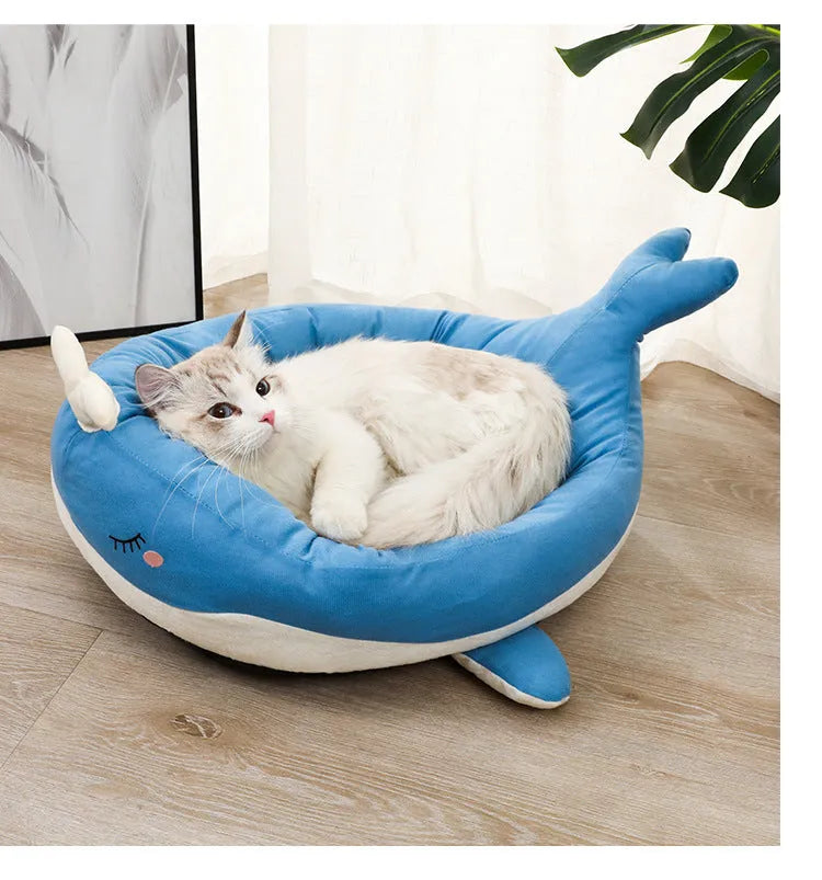Duck-shaped fluffy pet bed sofa for small dogs and cats in blue or white colour