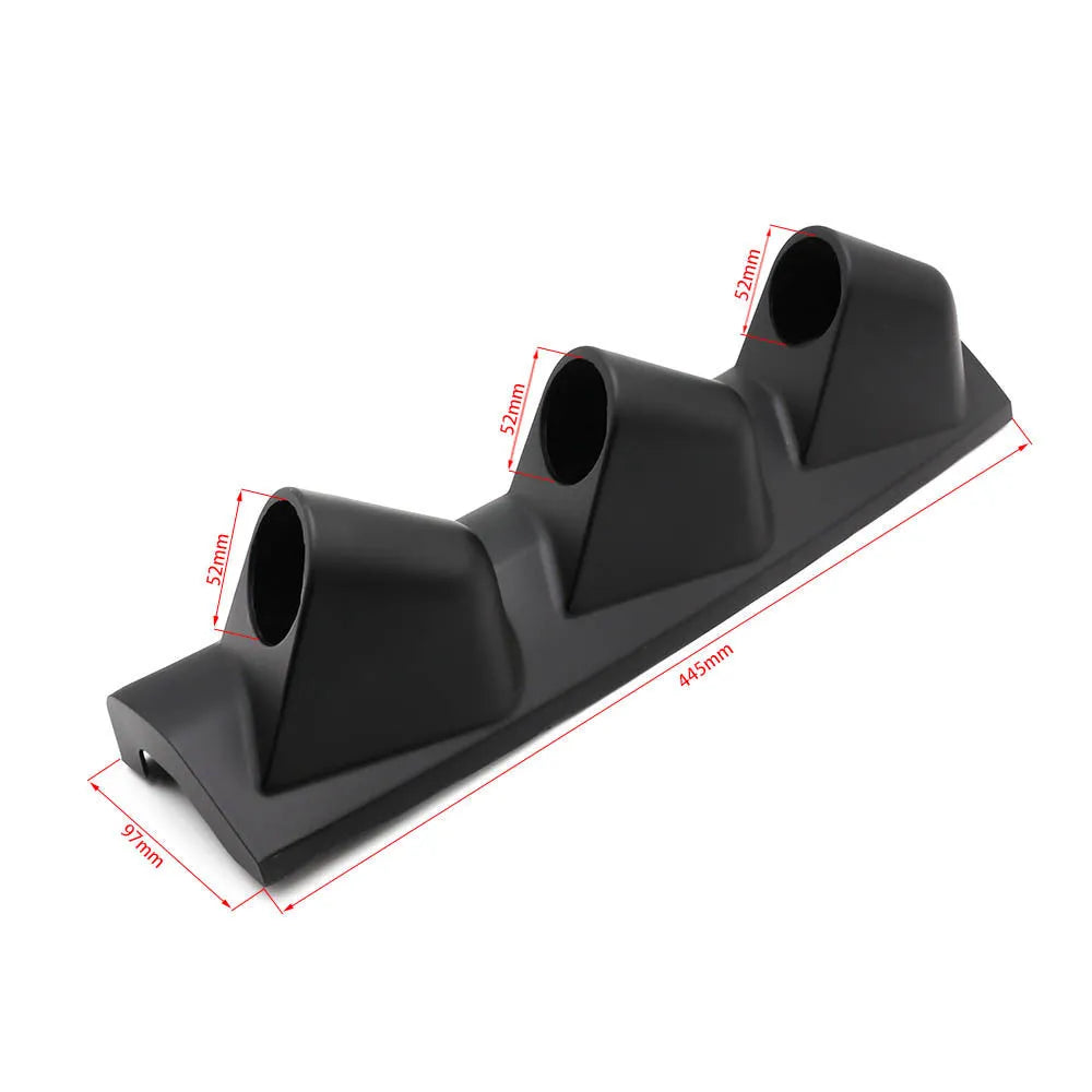 Black three-hole car instrument mounting rack for 52mm gauges in right-hand drive vehicles