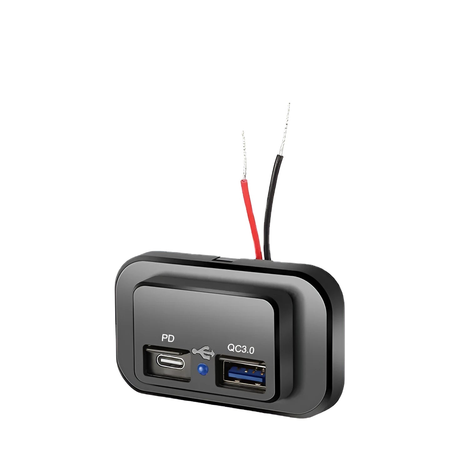Black car charger with USB Type-C port supporting QC3.0 and PD3.0 fast charging at 36W output