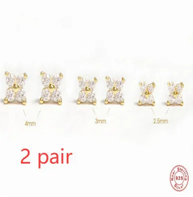 S925 sterling silver crystal flower stud earrings with petal design in gold or platinum plating