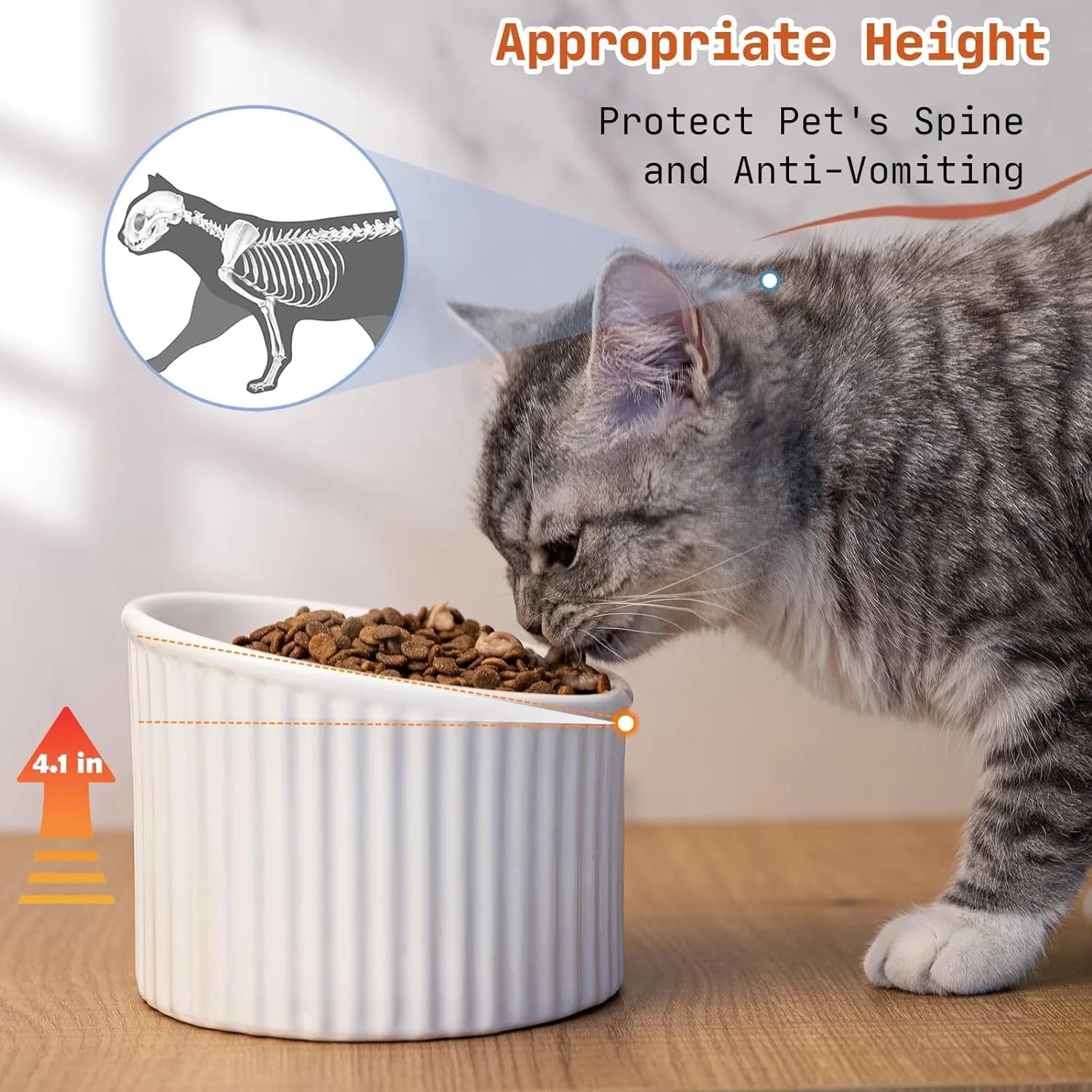 Ceramic elevated cat bowl in green, showing tilted round dish on a raised stand.