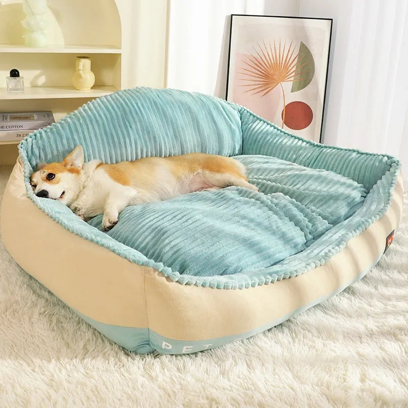 Morandi colour washable pet bed with removable cover shown in two sizes for dogs and cats.