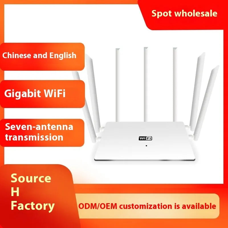 Black and white dual-band 5G Gigabit router with multiple antennas for through-wall whole home WiFi coverage