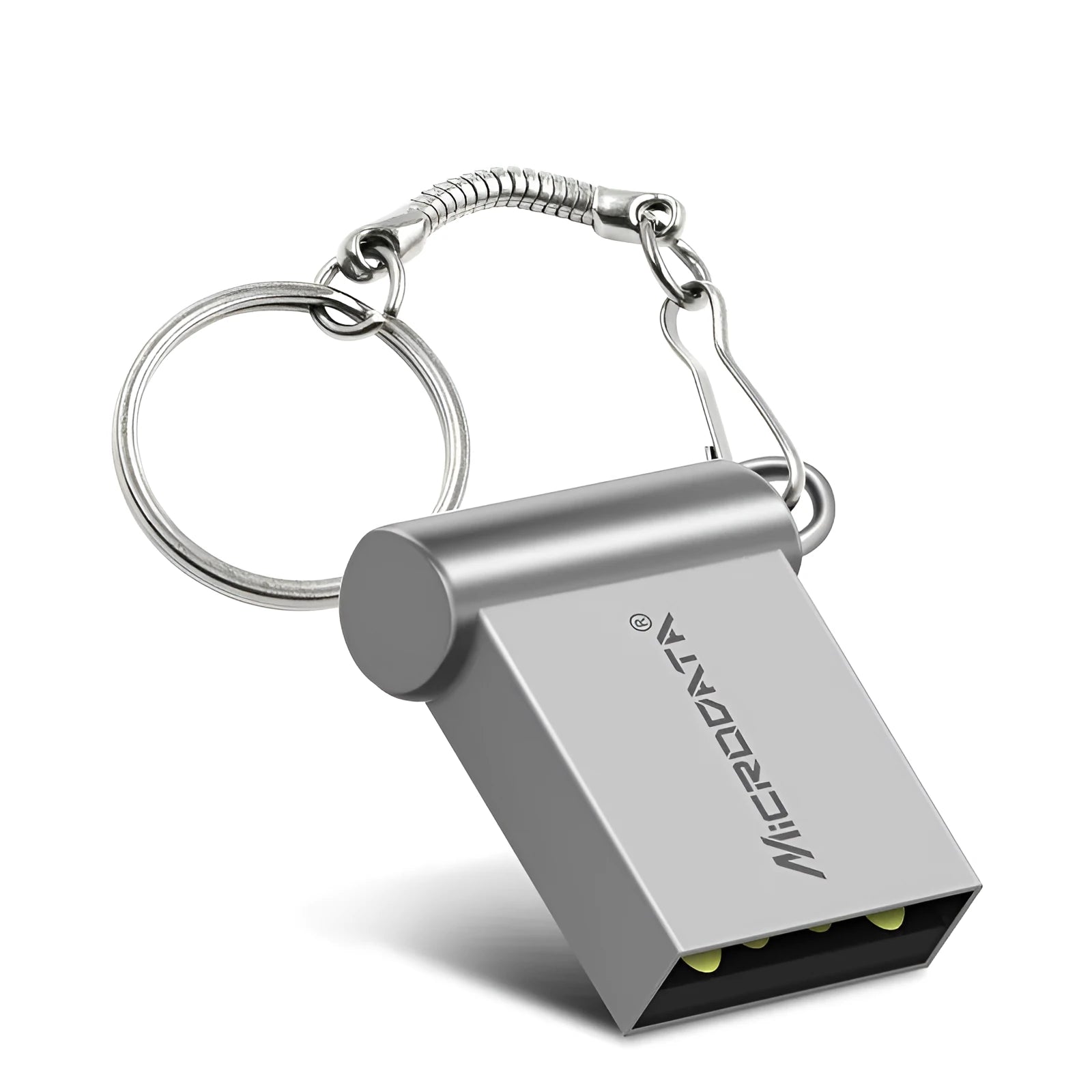 Compact metal speed car design USB flash drive on a silver chain necklace.