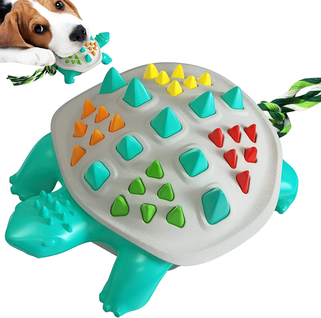 Mint-flavoured natural rubber dog toothbrush chew toy in blue and chocolate colour.