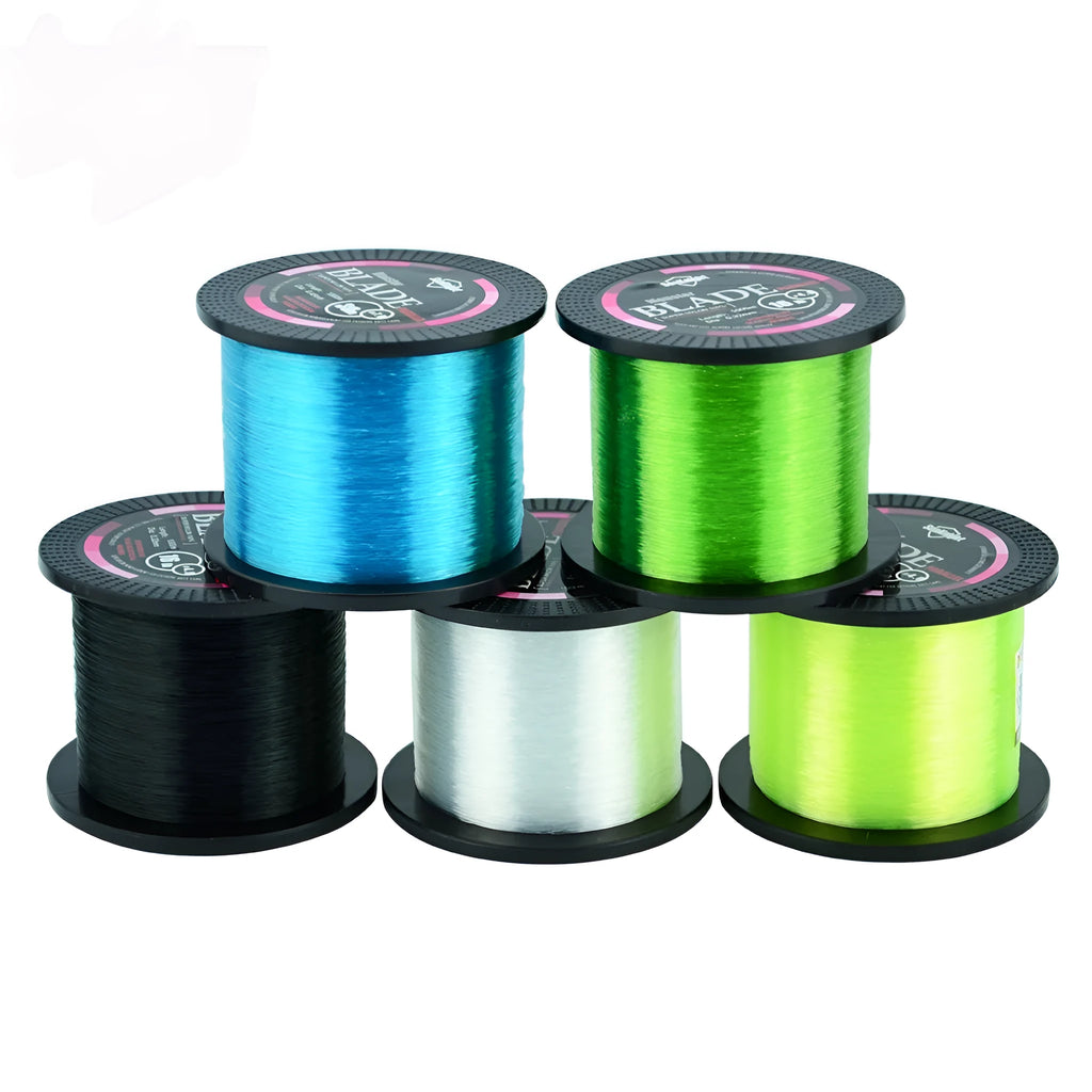 Roll of Seaknight 1000 M nylon monofilament fishing line showing colour and diameter size options.