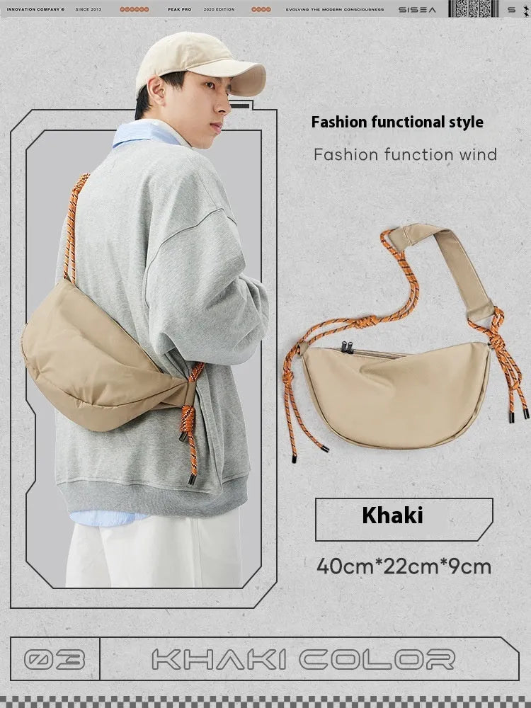 Men's nylon messenger bag in solid colour with large capacity and urban simplicity design