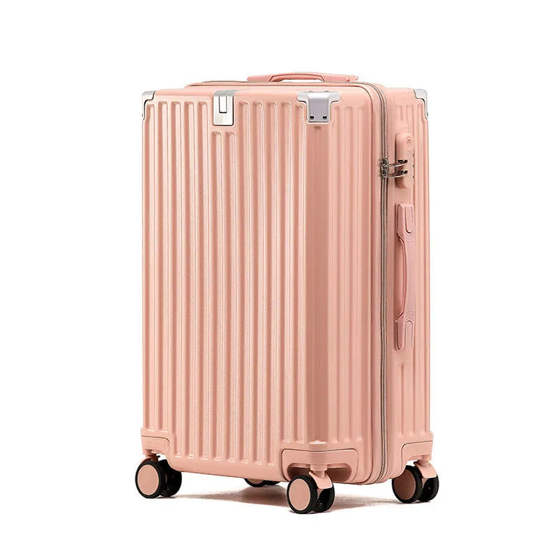 Aluminium frame ABS PC trolley case in avocado green with universal wheels and a USB port.