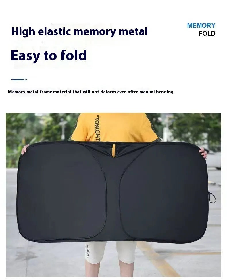 Titanium silver aluminium foil car sunshade showing reflective surface and folded storage