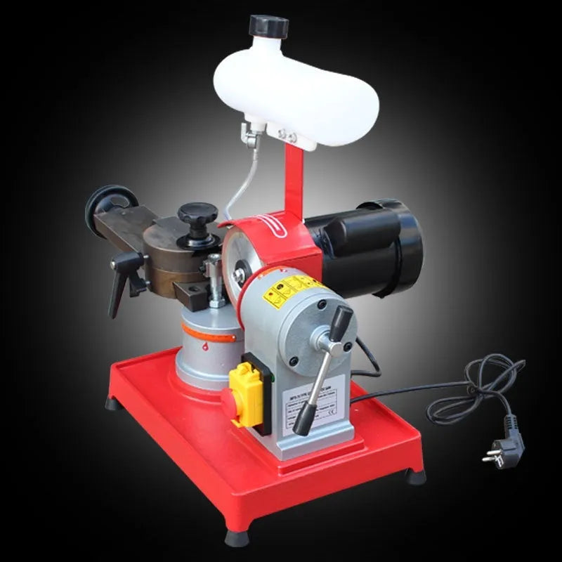 Small manual gear grinding machine for sharpening alloy circular saw blades on workbench
