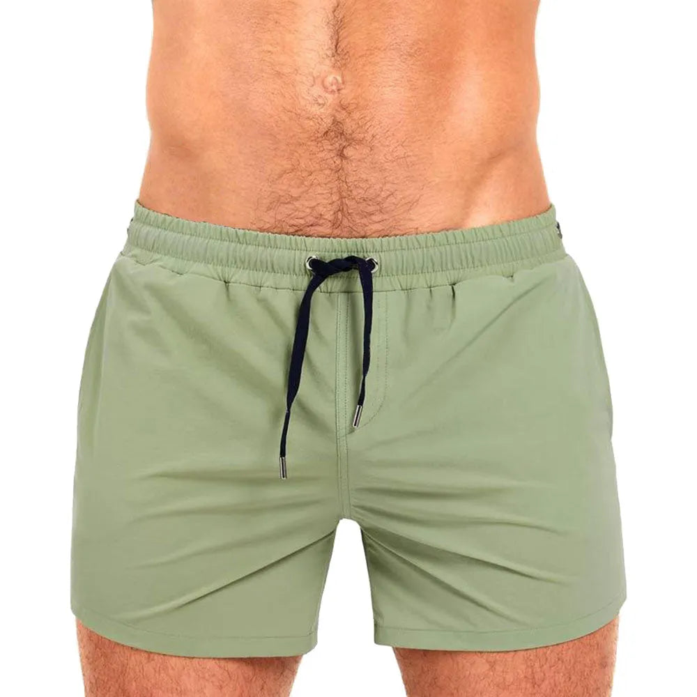 Mesh lining polyester athletic shorts in Army Green colour for swimming and sports