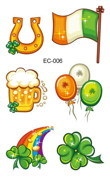 Children's temporary tattoo sticker with Irish festival clover design measuring 120 × 75mm
