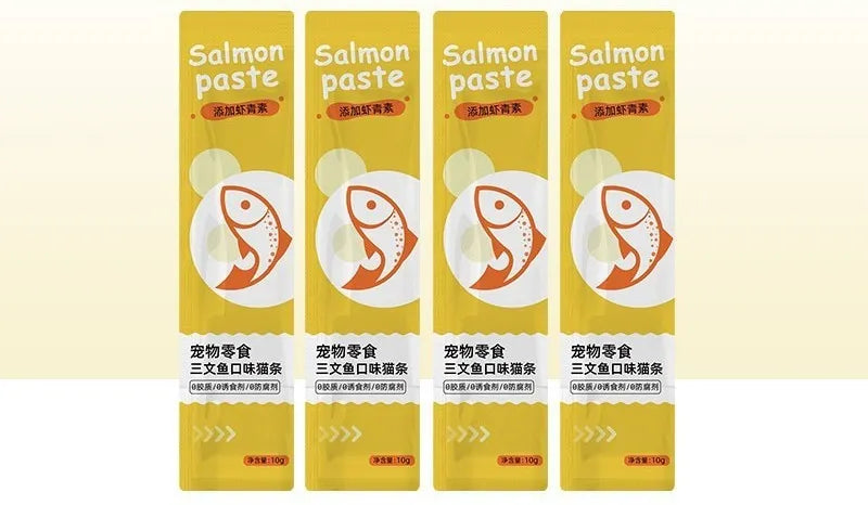 Cat strip snack multipack containing 10 pieces in four flavour varieties for cats
