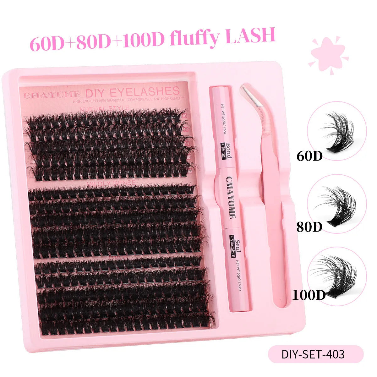 DIY single cluster false eyelash extension kit with tweezers on a clean surface