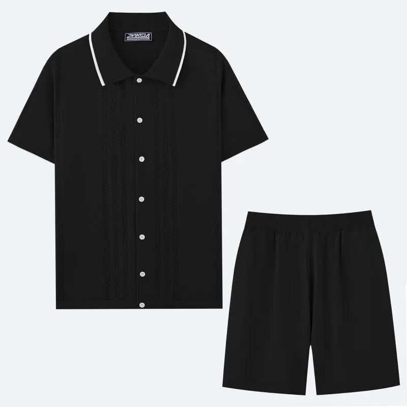 Business casual knitwear set with short sleeve top and matching shorts in Tencel viscose fabric