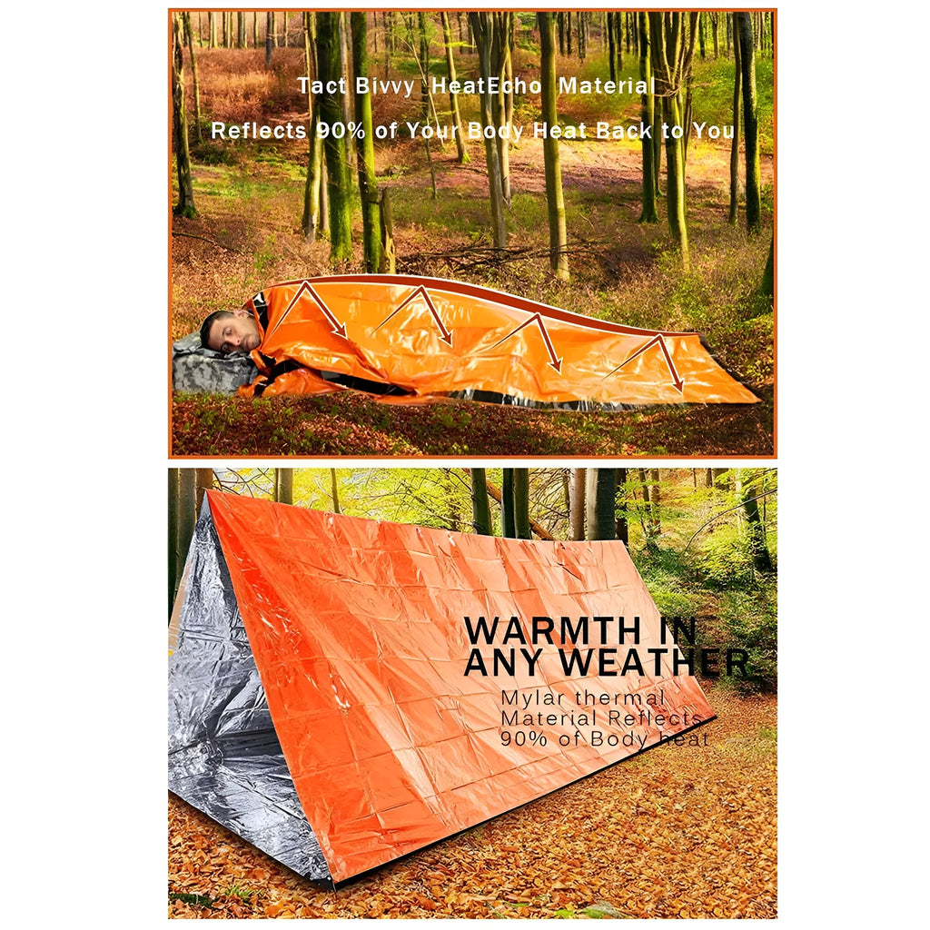 Reusable emergency sleeping bag waterproof PE material 200CM x 90CM for outdoor camping hiking survival