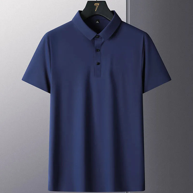 Men's non-ironing solid colour short sleeve business casual top on a hanger