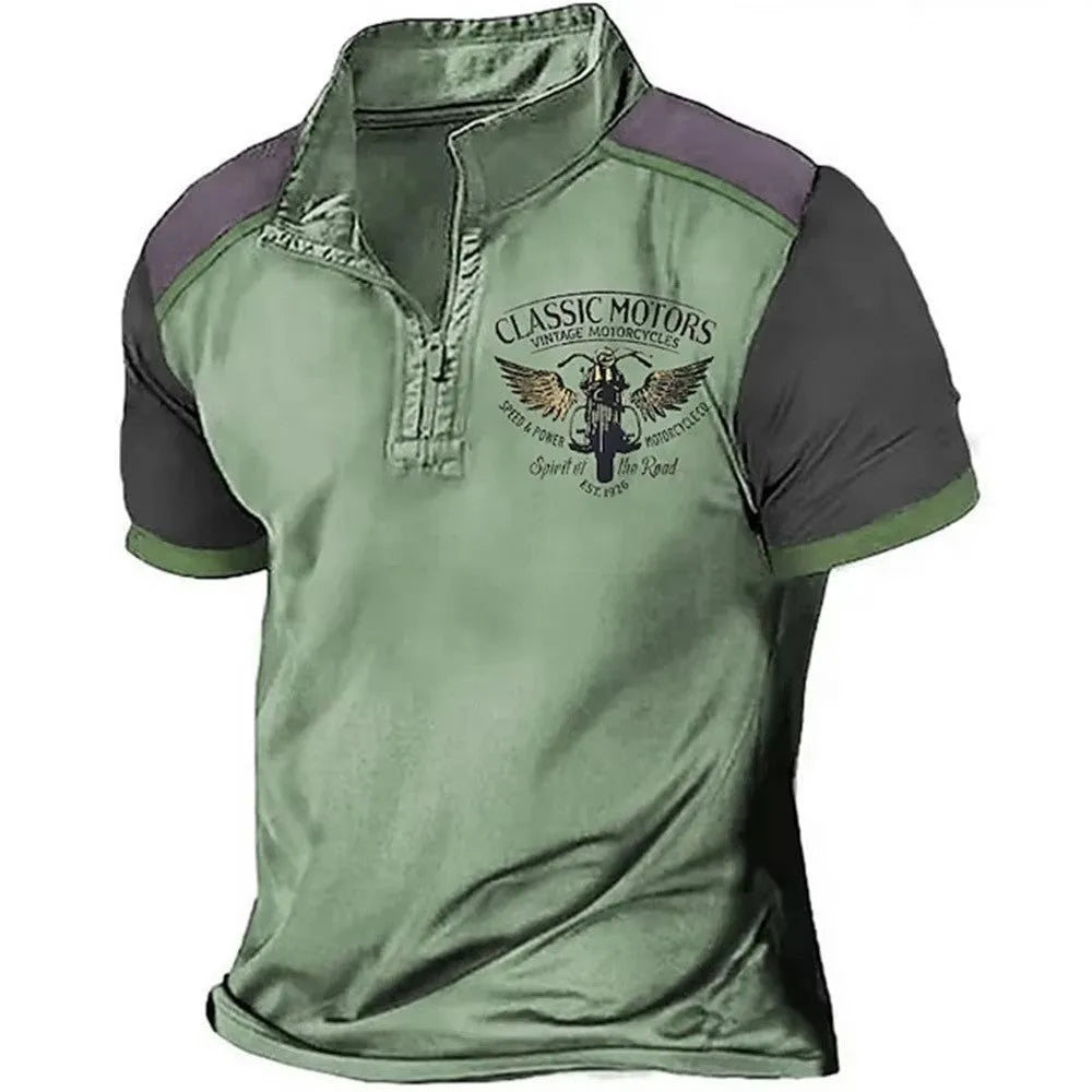 Golf polo shirt with 3D printed design on polyester bird eye fabric in loose fit pullover style