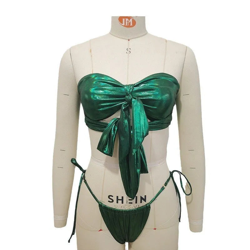 Women's wireless cup swimsuit with chest pad support and lace-up front design in floral print