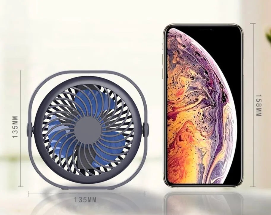 USB charging portable desk fan with plastic blades and rotary switch in blue colour option