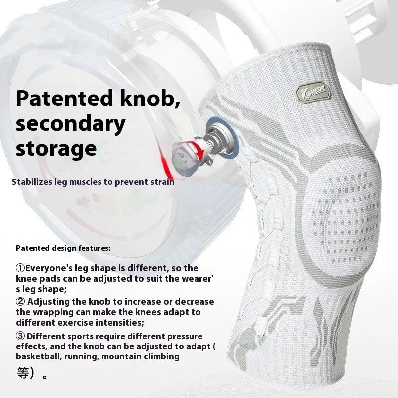 Grey and white professional sports kneecap for left foot, designed for basketball, running, and football.