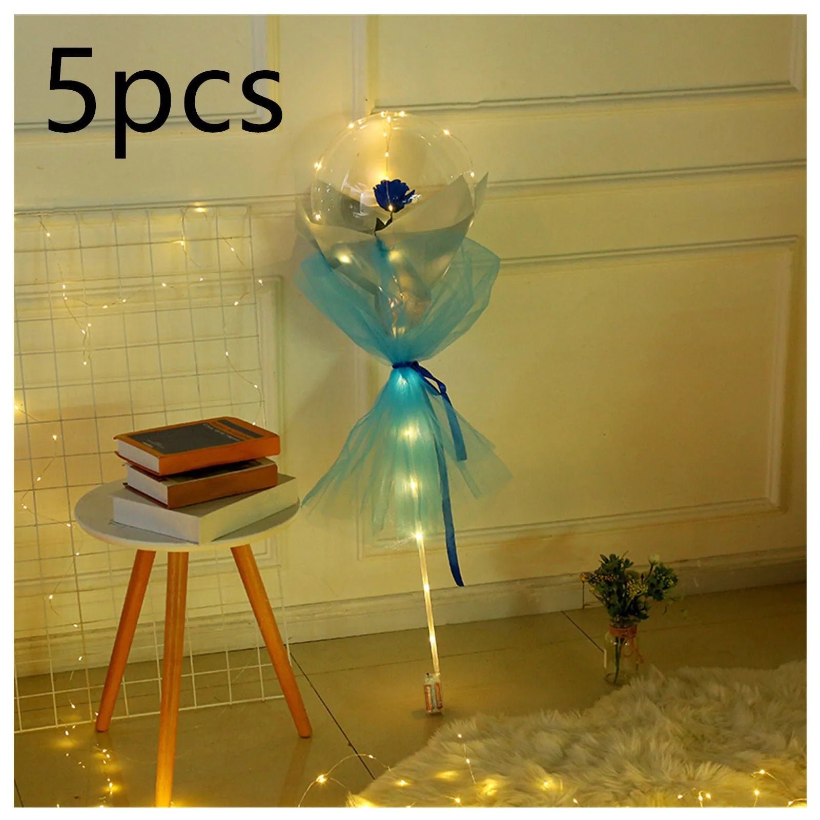Transparent LED luminous DIY balloon rose bouquet with integrated lights for decoration.