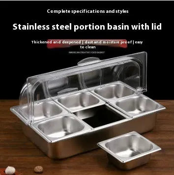 Stainless steel commercial dining plate display box with lid in multiple grid configurations