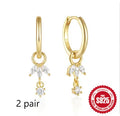 Golden-coloured S925 sterling silver sunflower geometric earrings with three zircon stones