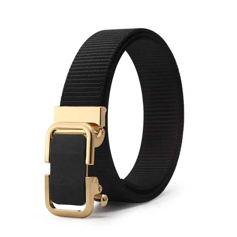 Men's nylon canvas belt with an alloy buckle shown in army green colour with a silver buckle.