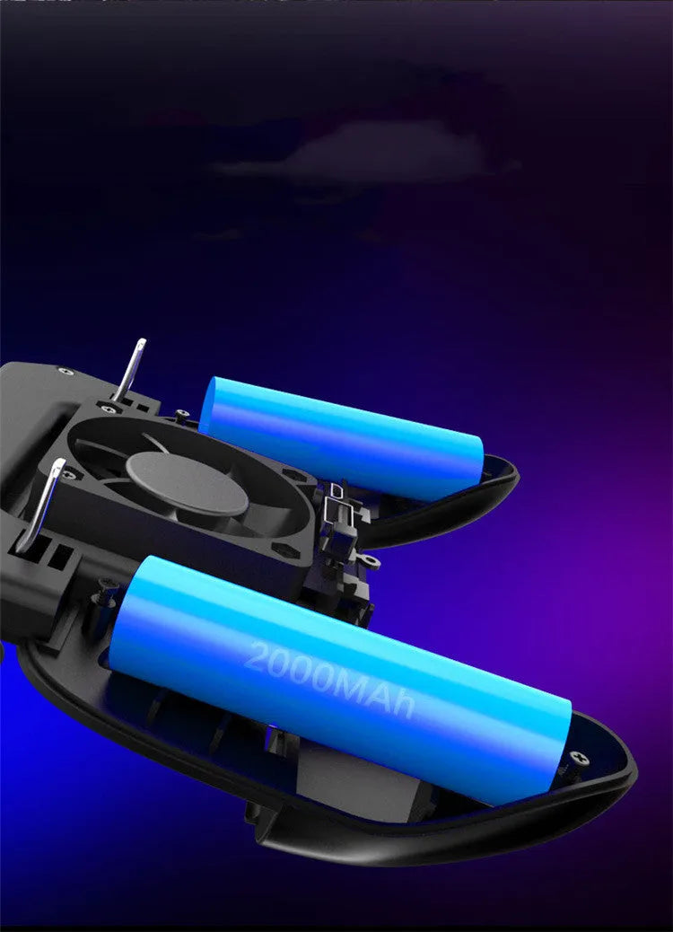 Black USB mobile game controller for smartphones with aluminium alloy accents and action buttons.