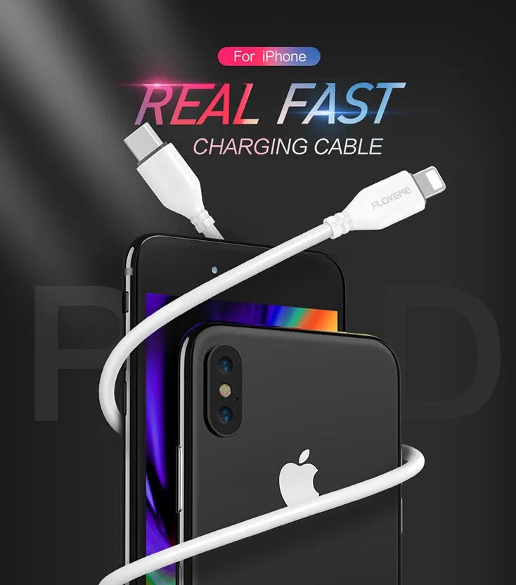 White braided USB-C to Lightning charging cable for iPhone with reinforced connectors