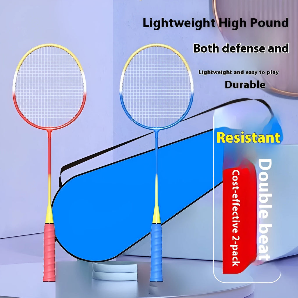 Pair of blue and red alloy split badminton rackets for table tennis