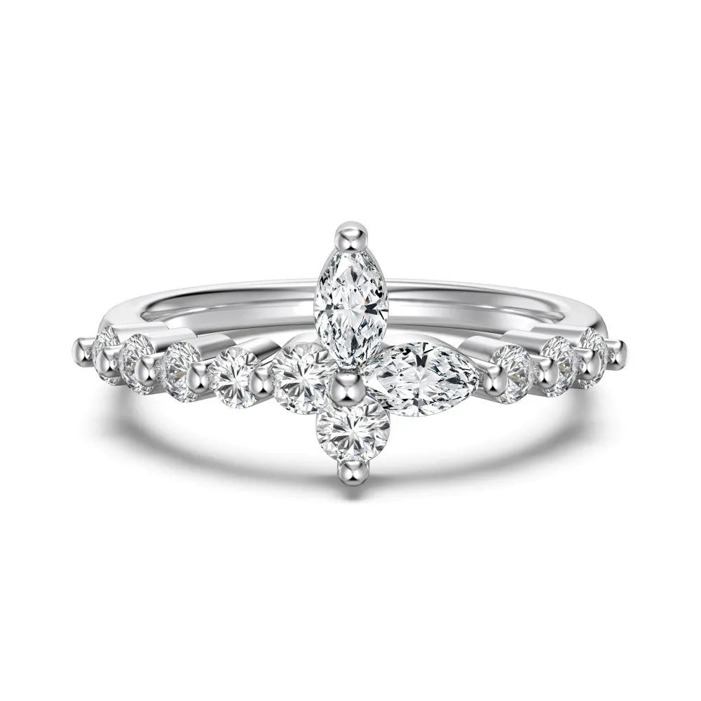 S925 sterling silver ring with butterfly pattern and horse eye zircon inlay, white gold colour finish for women
