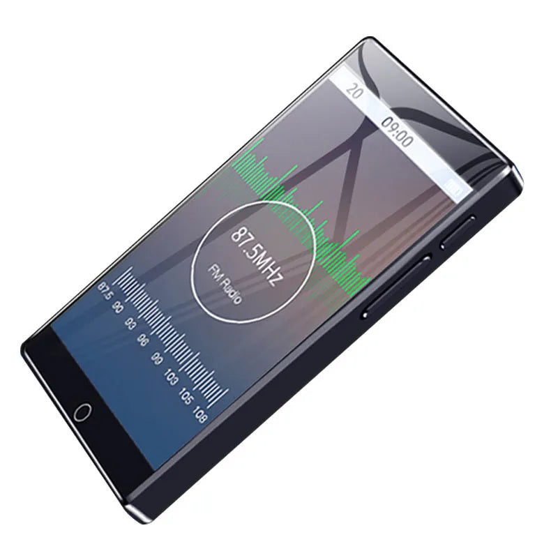 Black Ruizu H1 MP3 MP4 player with 4-inch touch screen display showing menu interface.
