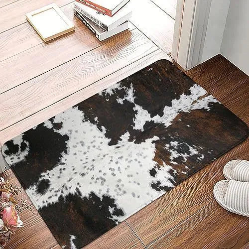 Personalised flannel floor mat in a choice of coastal starfish, cherry, or cow print designs on polyester fabric.