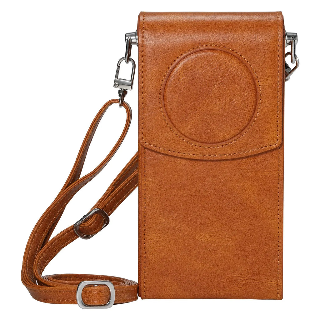 Brown leather storage bag for Apple Vision Pro power supply