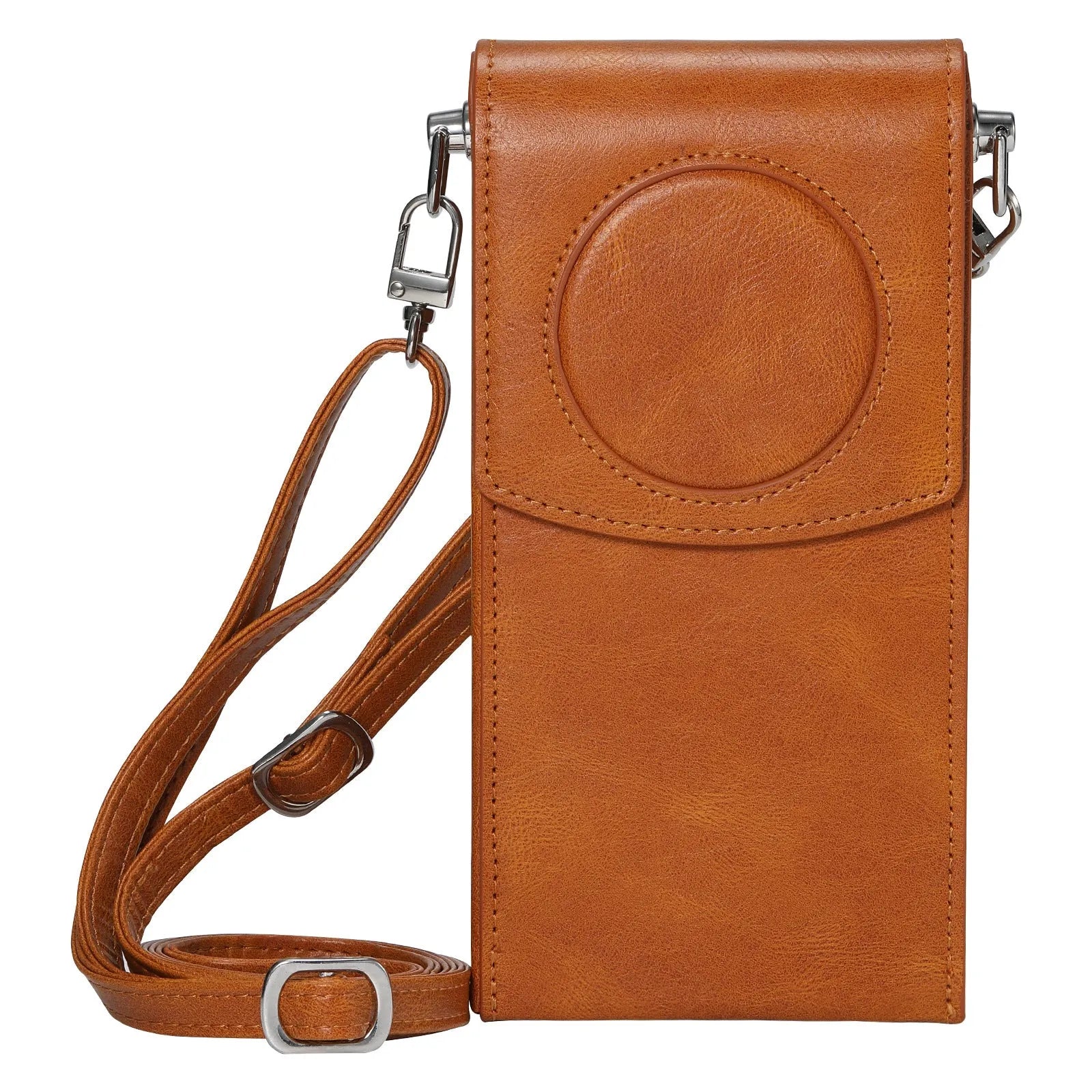 Brown leather storage bag for Apple Vision Pro power supply