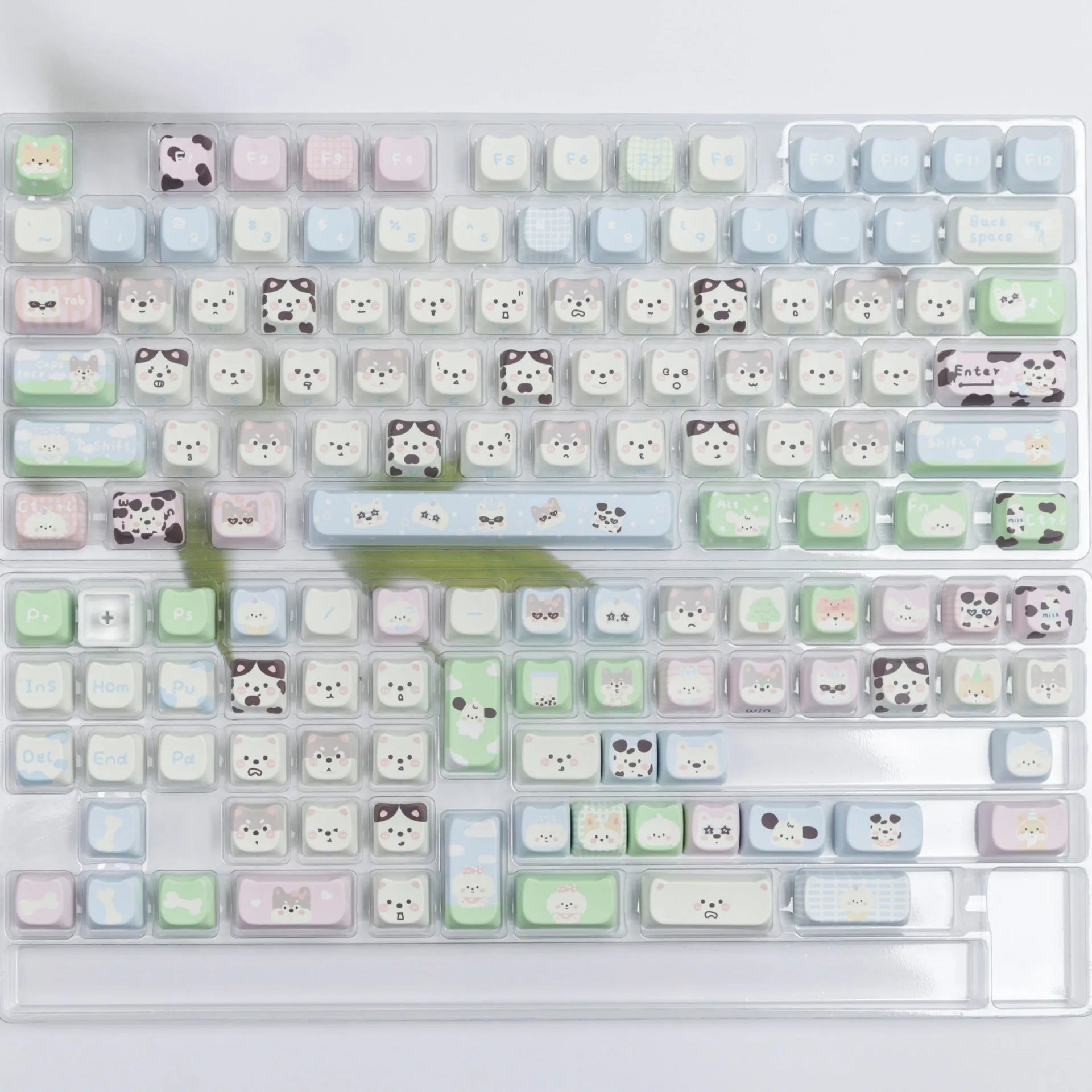Full set of PBT sublimation keycaps with colourful puppy design for mechanical keyboards