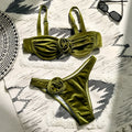 Women's green swimsuit with 3D floral pattern, brief style, for fitness and swimming.