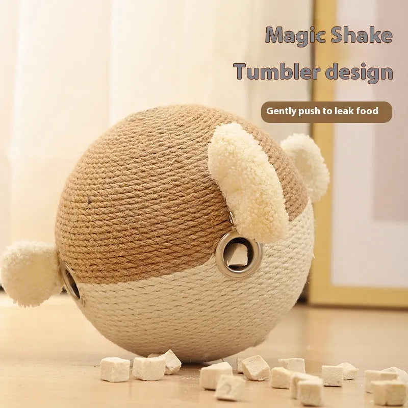 Sisal hemp puffer leakage food feeder cube puzzle toy for pets measuring 15cm