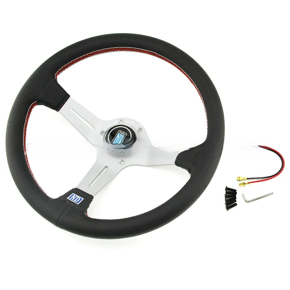 Leather 14-inch steering wheel with middle concave section showing black skeleton option