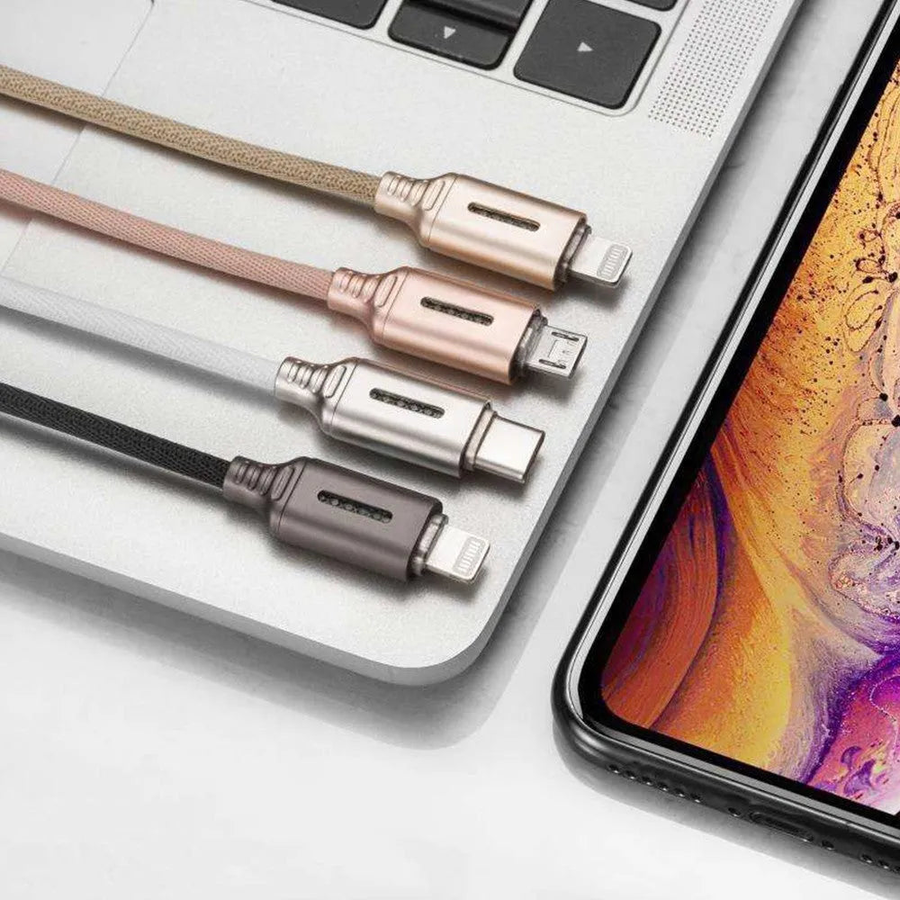 Black fabric braided USB charging cable with Type-C connector, shown at full 1-metre length.